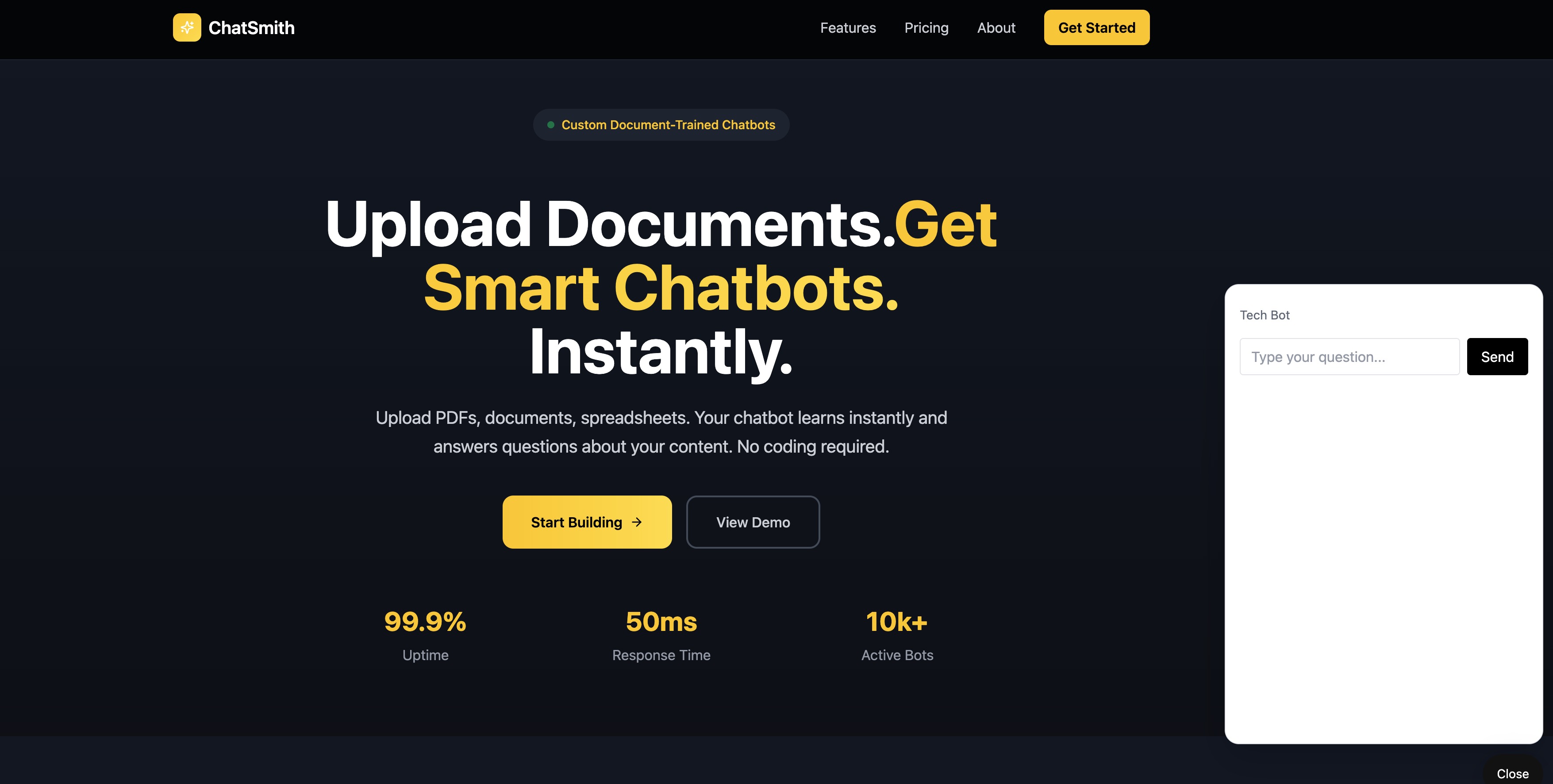 Chat-Smith landing page screen